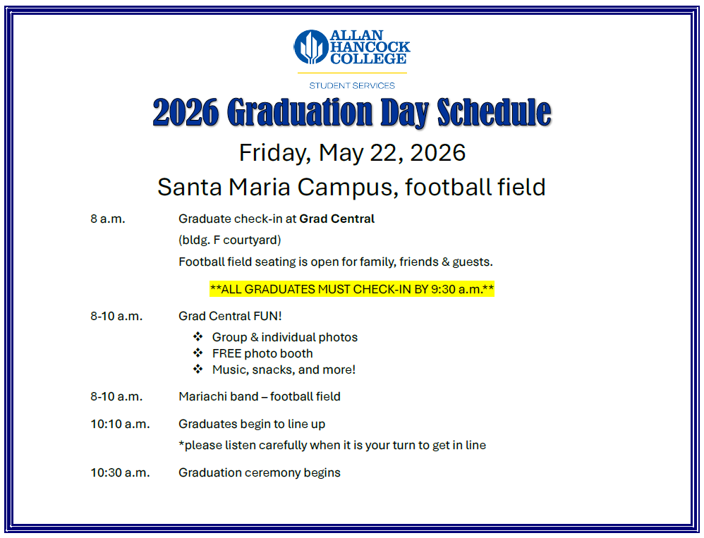 2026 Grad day schedule 2026 Grad day schedule