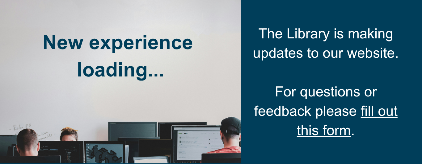 Image of computer lab with students and text on white board "new experience loading..."